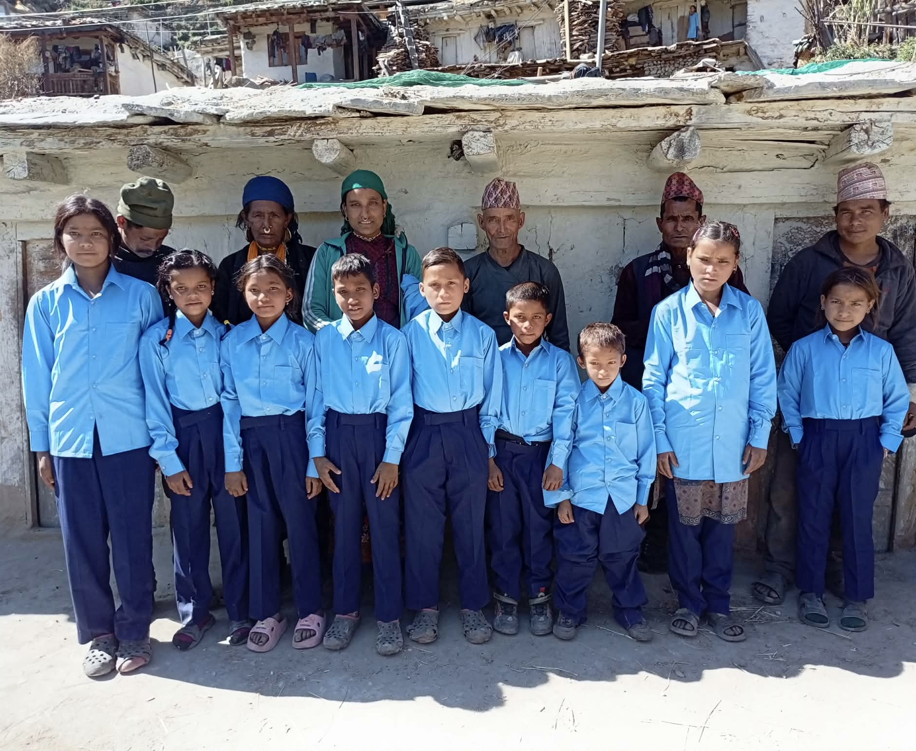 School uniform distribution to students in Ripa Village, Sarkegad-2, Humla by Pragati Path Educational Foundation, February 2026.